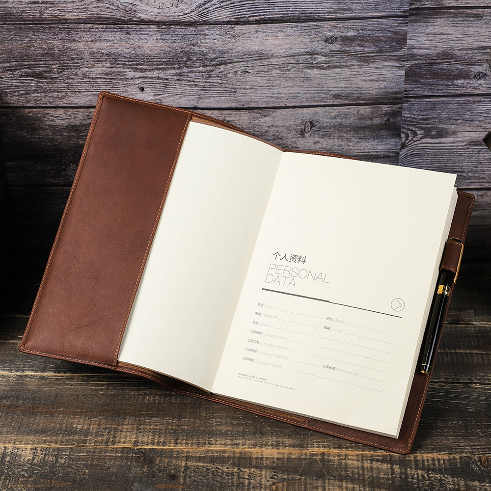 Stationery Books - Retro lederen boekomslag hoesbeschermer met pennenhouder